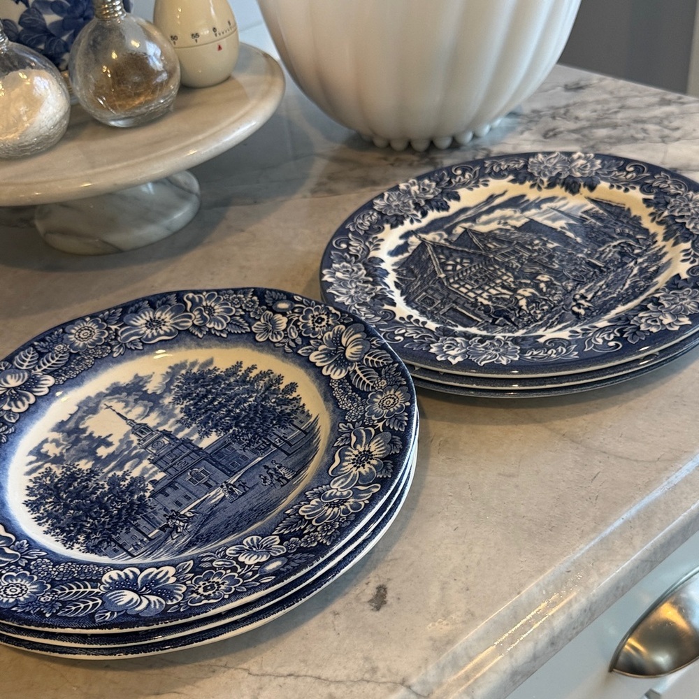Liberty Blue and White Plates Made in England set of 6 — MAKE OFFER - Picture 3 of 7